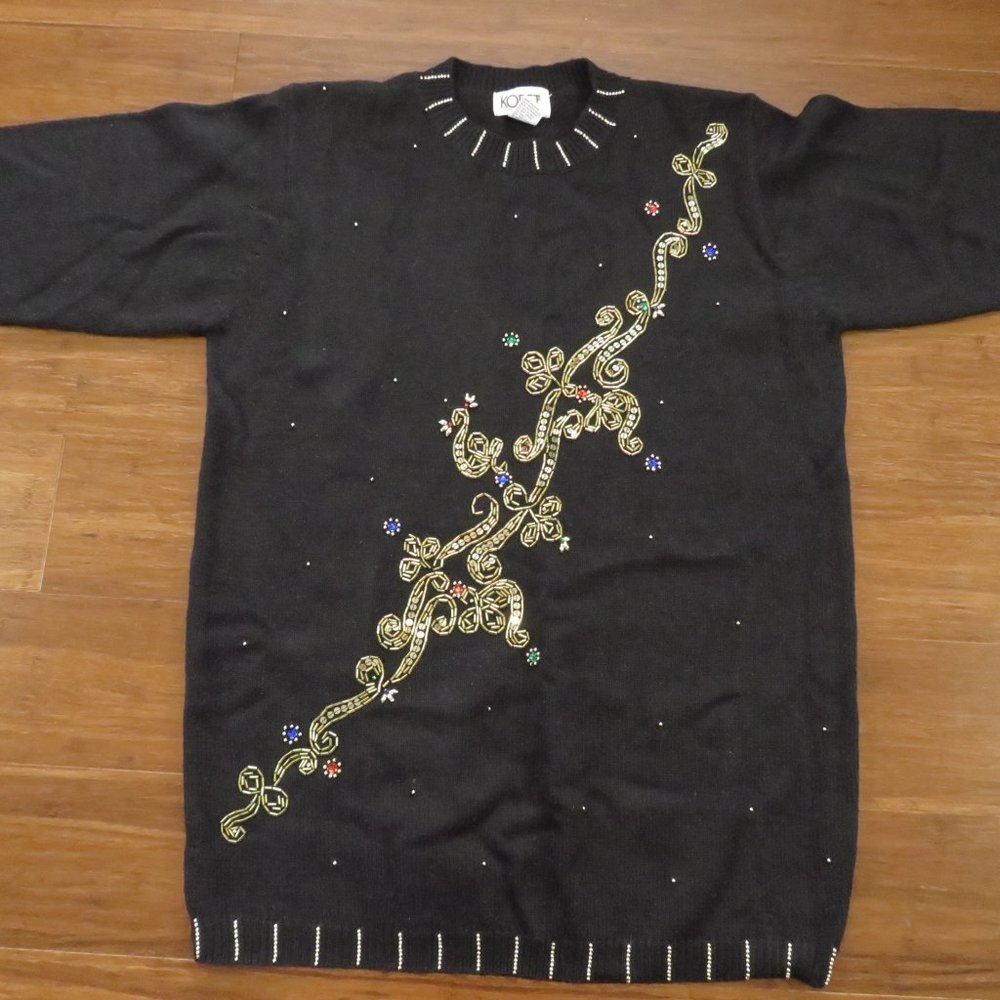 Oversized 1980s Beaded Sweater Black Medium Vintage